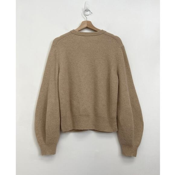 Lafayette 148 100% Cashmere Ribbed Balloon Sleeve Luxury Camel Cardigan - Large - Picture 2 of 10